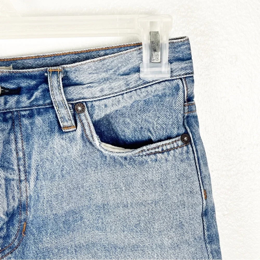 FREE PEOPLE WE THE FREE Ripped Distressed Blue Denim Jean Mini Skirt 26 Boho